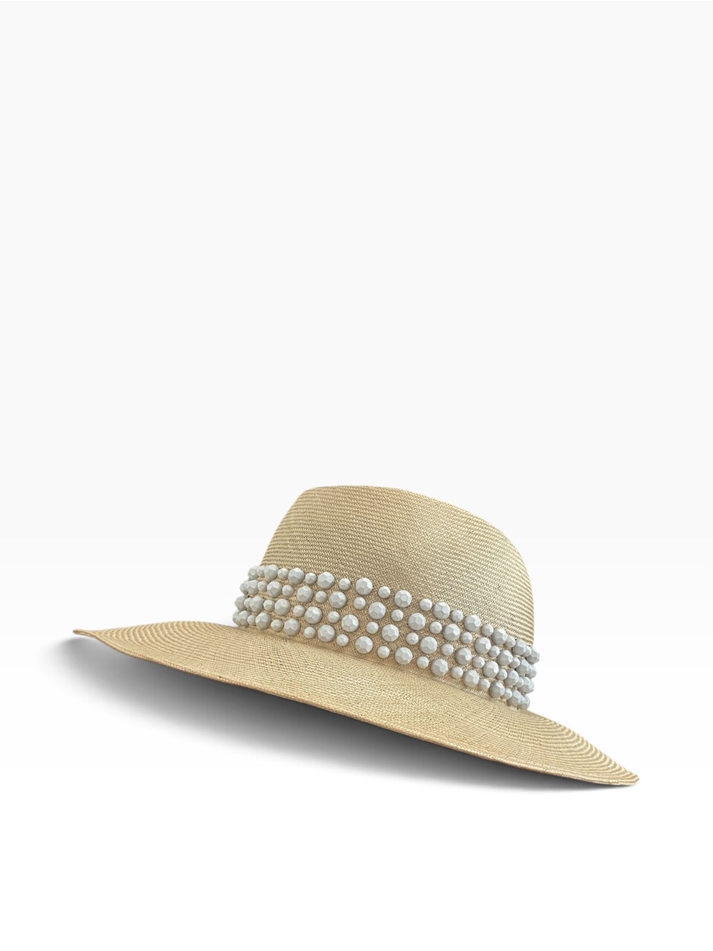 Vintage Adolfo II Straw Sun Hat with White Faceted Beaded Band | New York Paris